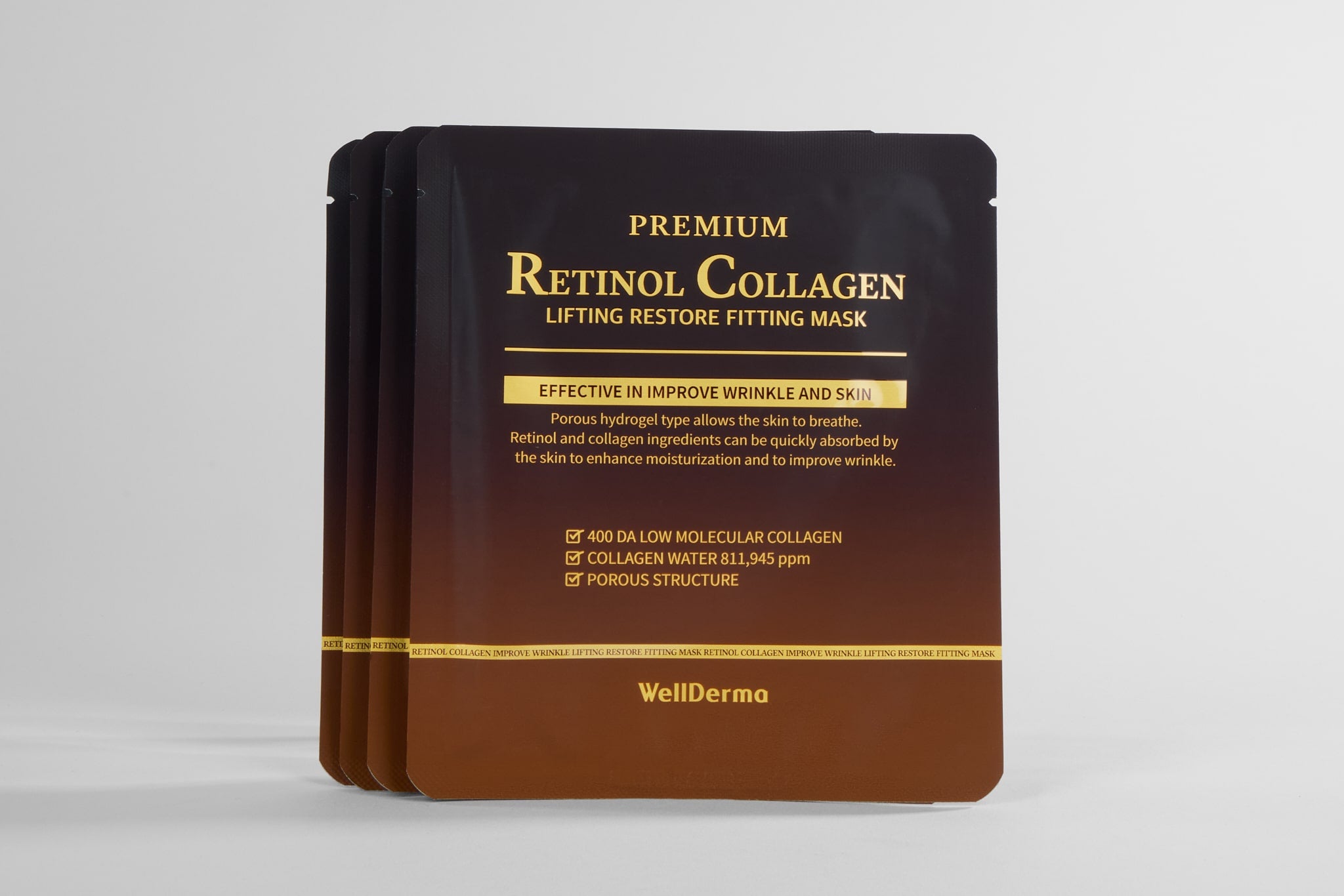 Korean WellDerma Retinol Collagen Lifting Restore Mask Set (4 sheets)